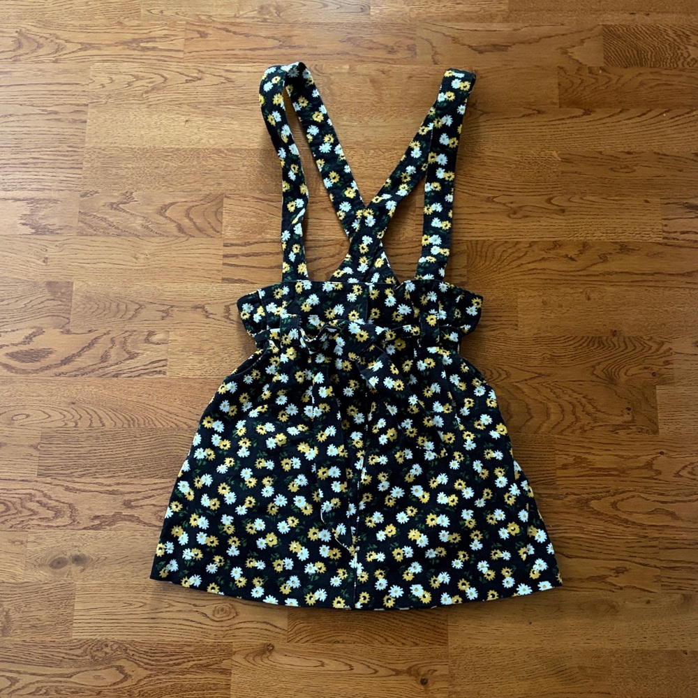 Urban Outfitter Corduroy Pinafore Suspender Skirt XS Dress Yellow Black Floral